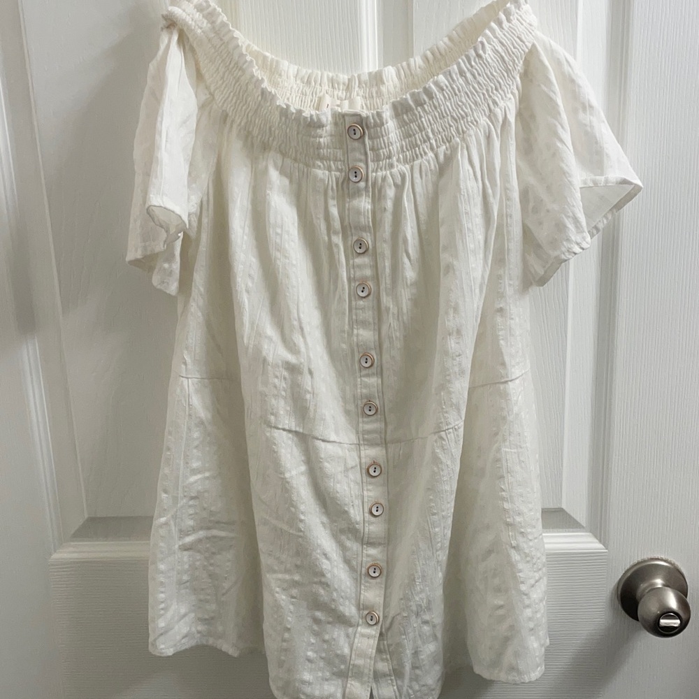 NWT Anthropologie Lucille Off-The-Shoulder Boho White Button Down Blouse Size M - Picture 5 of 13